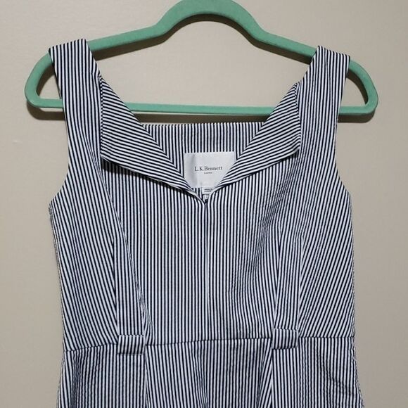 𝅺l.k. Bennett women's Dr. Alana Size 8 Dress Blue and White stripes with pocket - Picture 4 of 11